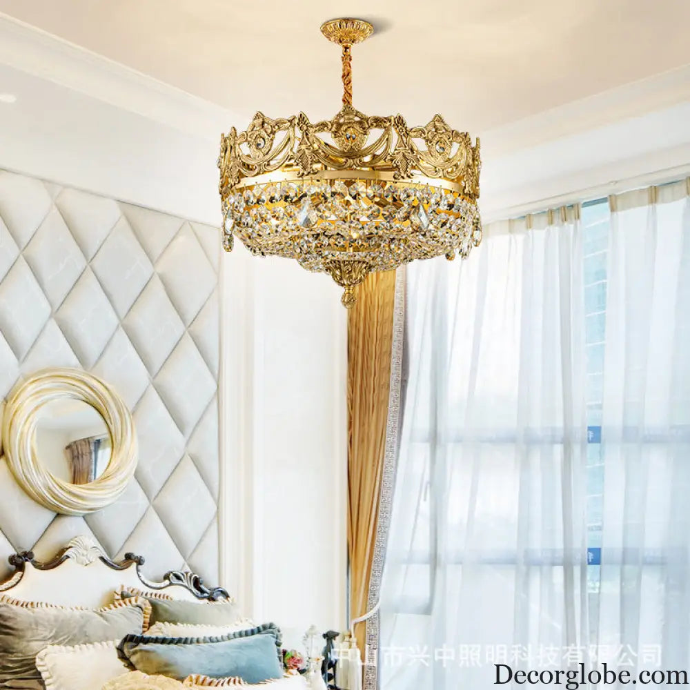 Eleanor French Crown Crystal Copper Chandelier for Living Room Diameter 45cm height 28cm Chandelier