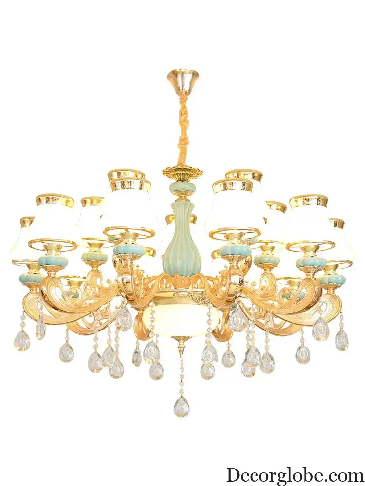 Elegant Blue Ceramic European Crystal Chandelier - Perfect for Living Rooms, Dining Rooms, and Bedrooms - DecorGlobe
