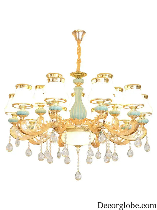 Elegant Blue Ceramic European Crystal Chandelier - Perfect for Living Rooms, Dining Rooms, and Bedrooms - DecorGlobe
