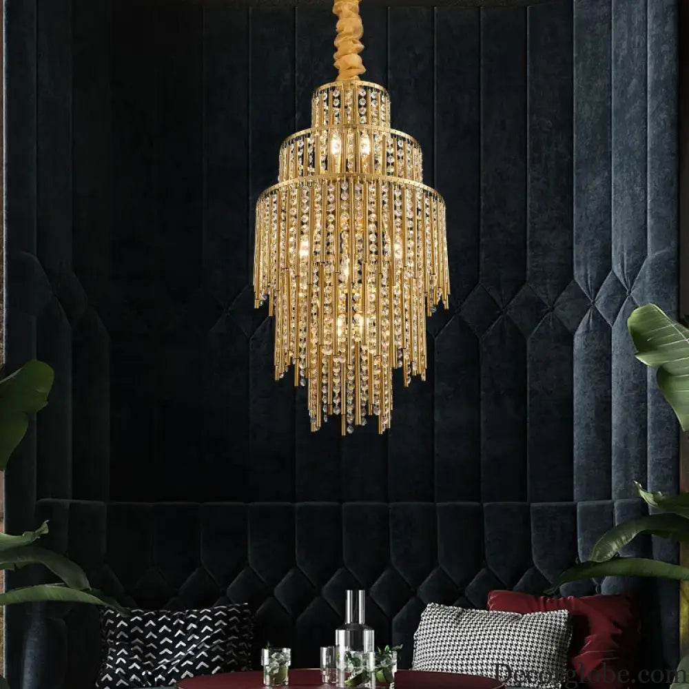 Elegant Brushed Gold LED Crystal Chandelier - A Luxury Addition to Your Modern Loft Home Decor - DecorGlobe