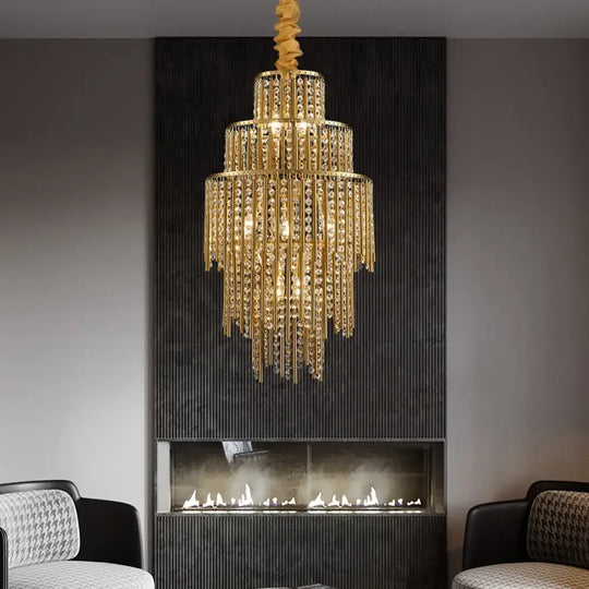 Elegant Brushed Gold LED Crystal Chandelier - A Luxury Addition to Your Modern Loft Home Decor - DecorGlobe