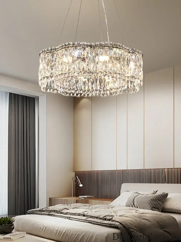 Elegant Chrome Stainless Steel K9 Crystal Chandelier - A Modern Luxury Lighting Fixture for Living Rooms, Bedrooms, and Dining Spaces - DecorGlobe