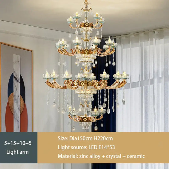 Elegant European Crystal Ceramic Chandelier - A Modern Light Luxury Fixture for Living Rooms, Bedrooms, Dining Rooms, and Villa Duplex Buildings - DecorGlobe