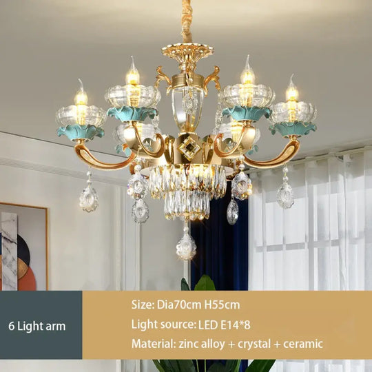 Elegant European Crystal Ceramic Chandelier - A Modern Light Luxury Fixture for Living Rooms, Bedrooms, Dining Rooms, and Villa Duplex Buildings - DecorGlobe