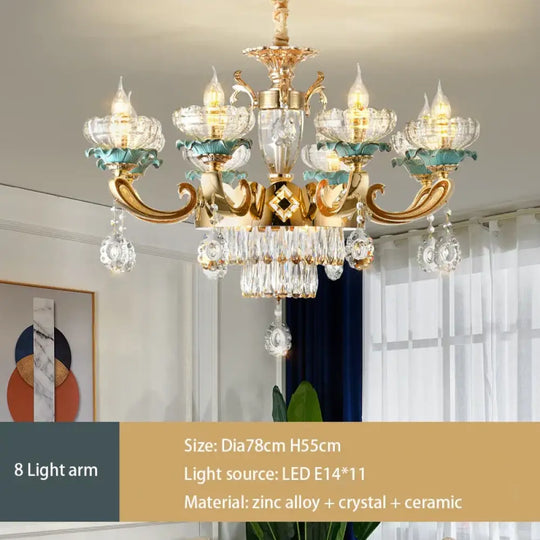 Elegant European Crystal Ceramic Chandelier - A Modern Light Luxury Fixture for Living Rooms, Bedrooms, Dining Rooms, and Villa Duplex Buildings - DecorGlobe