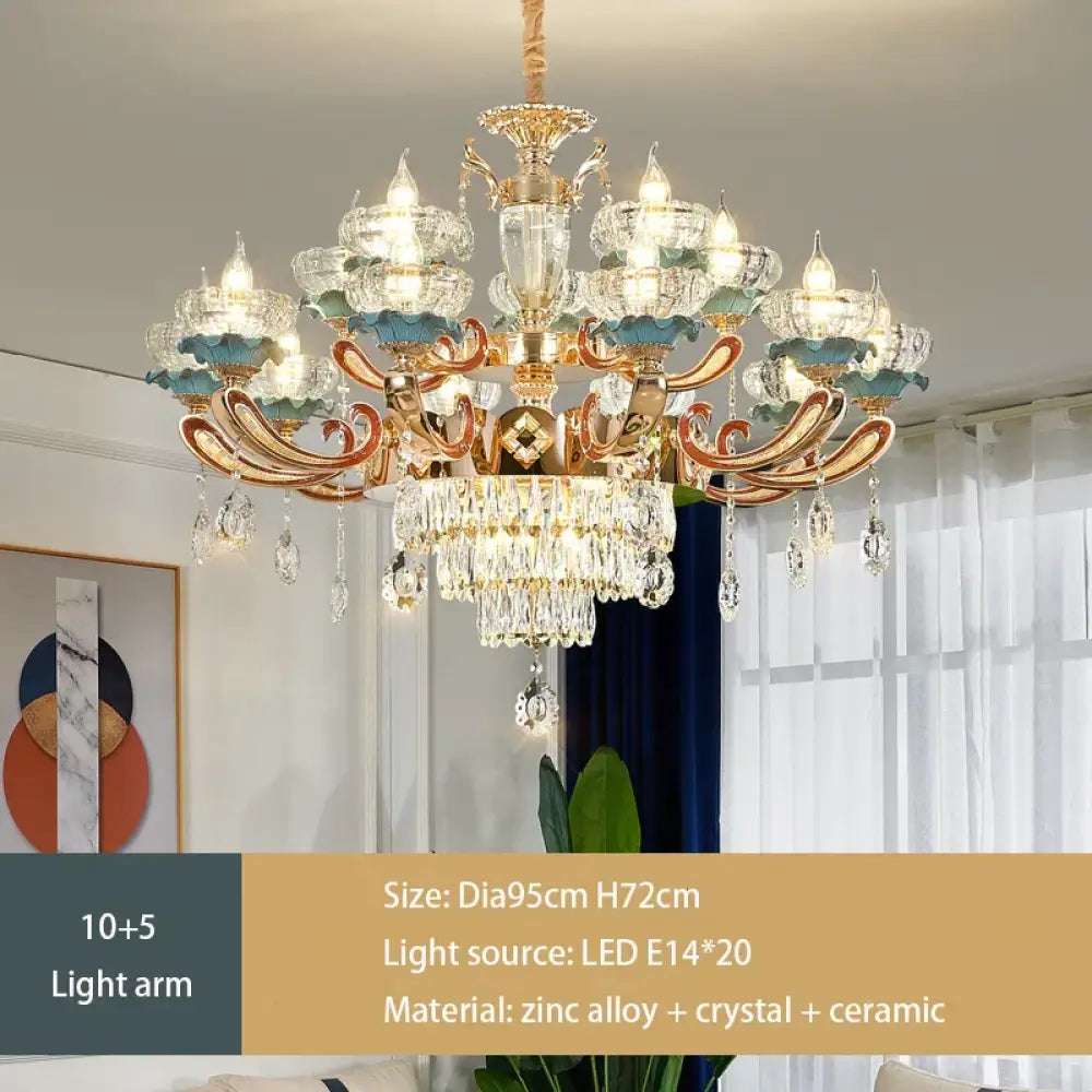 Elegant European Crystal Ceramic Chandelier - A Modern Light Luxury Fixture for Living Rooms, Bedrooms, Dining Rooms, and Villa Duplex Buildings - DecorGlobe