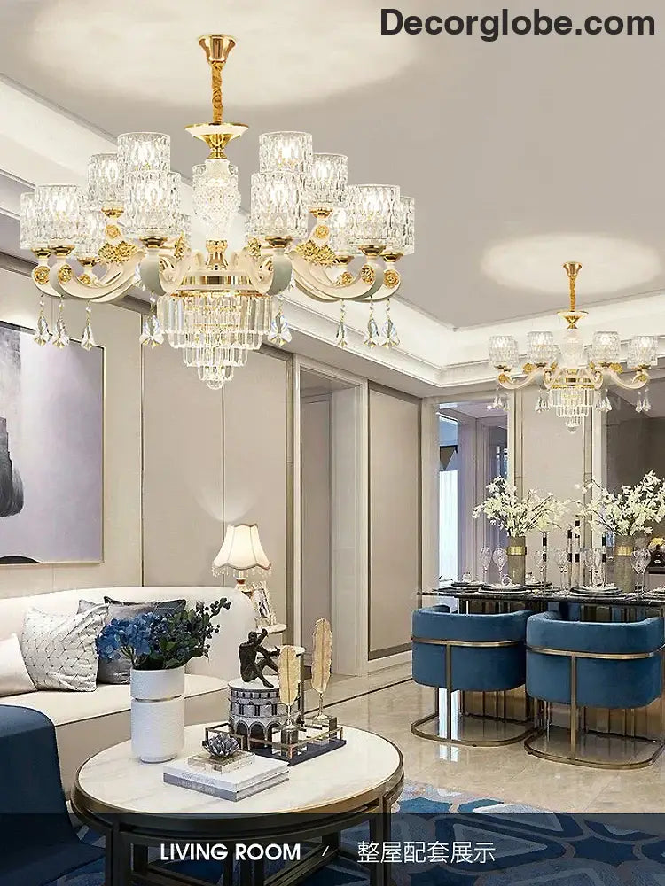 Elegant European Style Crystal Chandelier - A Light Luxury Atmosphere Fixture for Living Rooms, Bedrooms, Dining Areas, and Villas - DecorGlobe