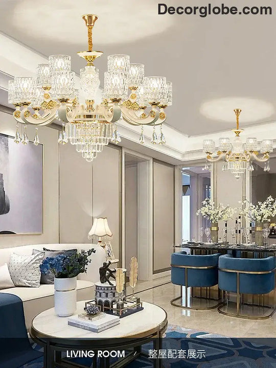 Elegant European Style Crystal Chandelier - A Light Luxury Atmosphere Fixture for Living Rooms, Bedrooms, Dining Areas, and Villas - DecorGlobe