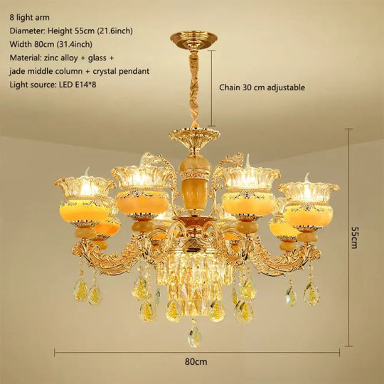 Elegant European Style Crystal Chandelier - A Luxurious Jade-Inspired Main Lamp for Living Rooms, Bedrooms, and Hallways - DecorGlobe