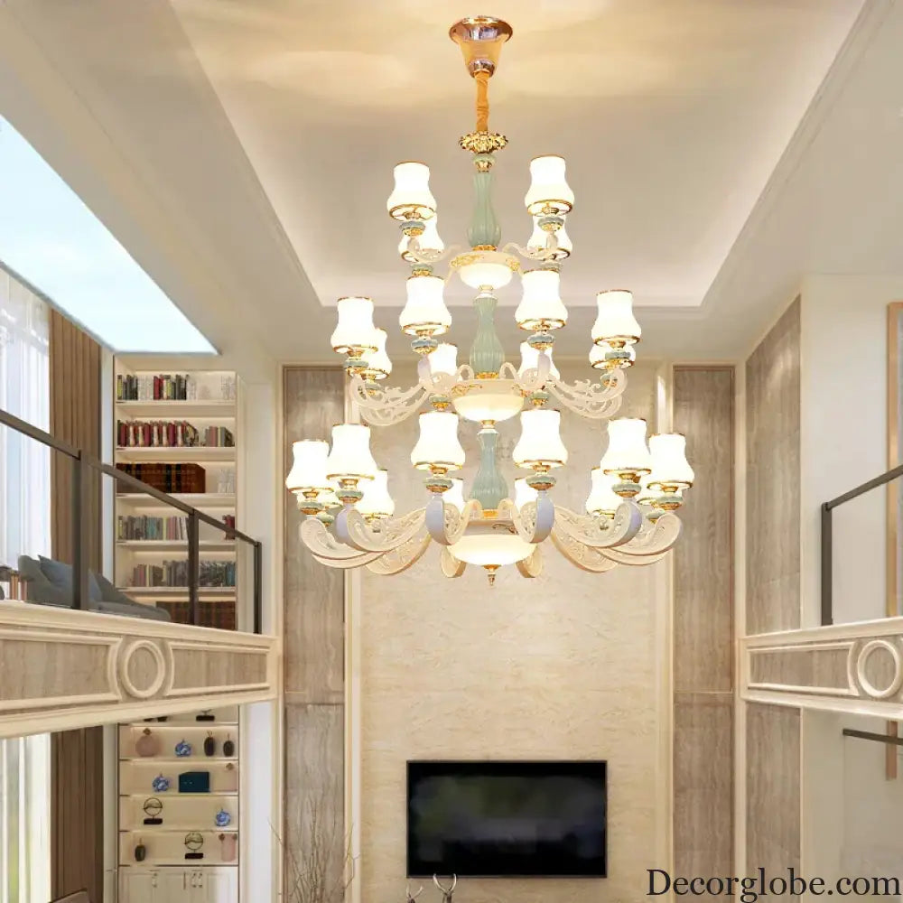 Elegant European-Style Duplex Building Chandelier - Ideal for Villa Living Rooms, Grand Halls, and Stairwells - DecorGlobe