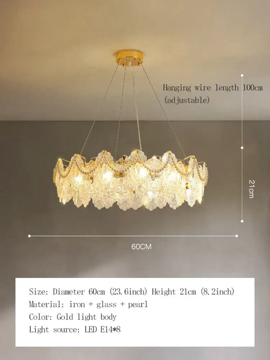 Elegant French Light Luxury Glass Chandelier - Modern Golden Rectangular Dining Room and Living Room Lighting Fixture - DecorGlobe