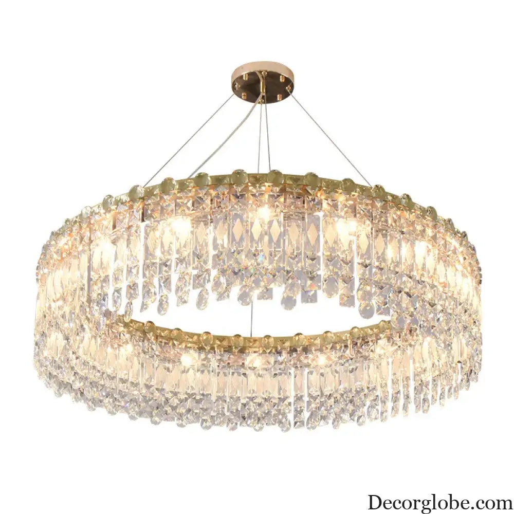 Elegant LED E14 Postmodern Gold Chandelier - A Ring Tassel Crystal Fixture for Dining Rooms, Adding Luminescent Luxury - DecorGlobe