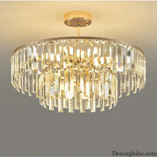 Elegant Modern Crystal Gold Chandelier - Round Smoked Gray Crystal Design - Perfect for Luxury Living Rooms and Bedrooms - DecorGlobe
