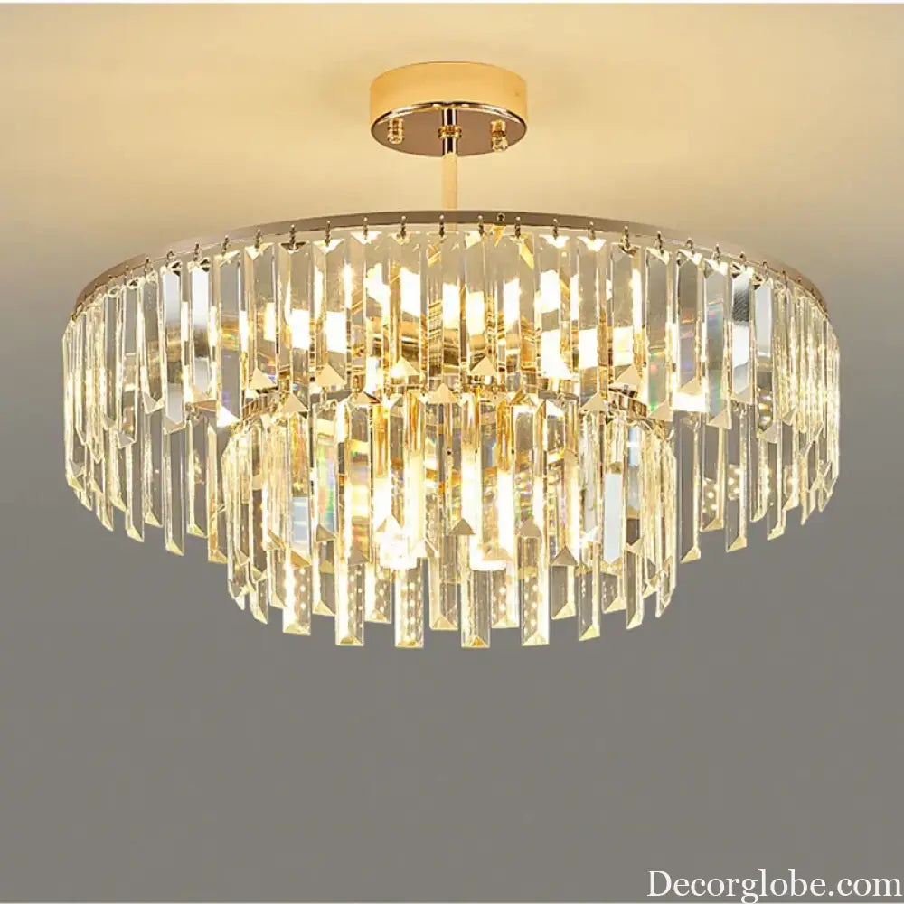 Elegant Modern Crystal Gold Chandelier - Round Smoked Gray Crystal Design - Perfect for Luxury Living Rooms and Bedrooms - DecorGlobe