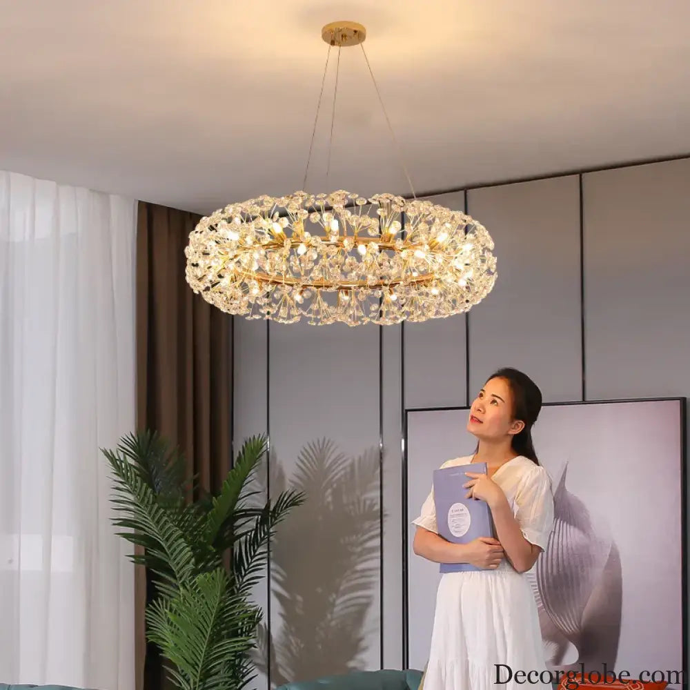 Elegant Modern Gold K9 Crystal Hanging Chandelier - A Luxury LED Fixture for Living and Dining Spaces - DecorGlobe
