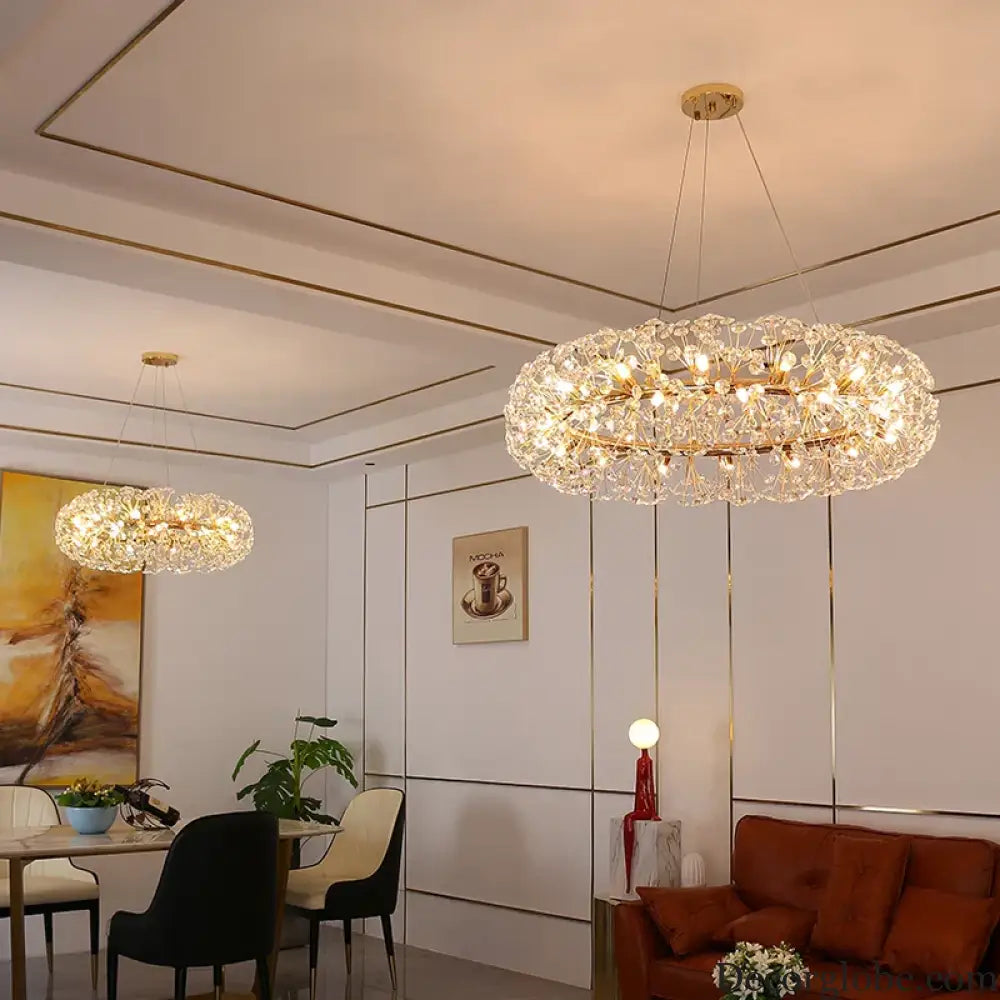 Elegant Modern Gold K9 Crystal Hanging Chandelier - A Luxury LED Fixture for Living and Dining Spaces - DecorGlobe