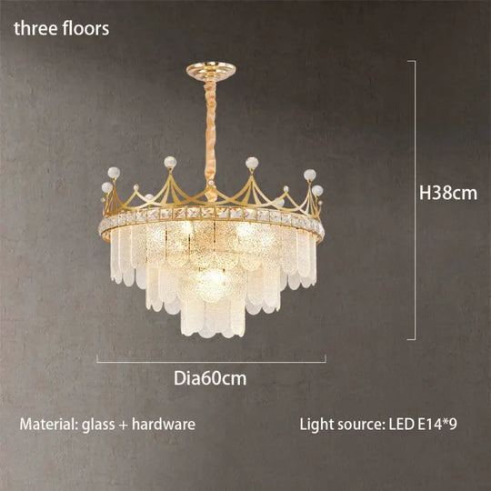 Elegant Modern Minimalist Crown K9 Crystal Chandelier - A Round Golden Fixture for Living Rooms and Bedrooms - DecorGlobe