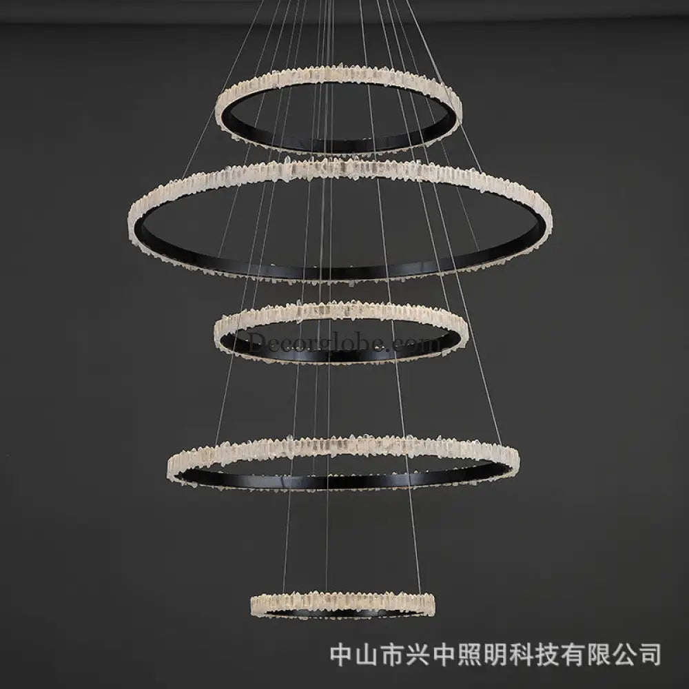 Ellie Modern Black Stainless Steel Natural Crystal Chandelier Chandelier