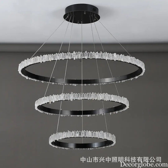Ellie Modern Black Stainless Steel Natural Crystal Chandelier Chandelier