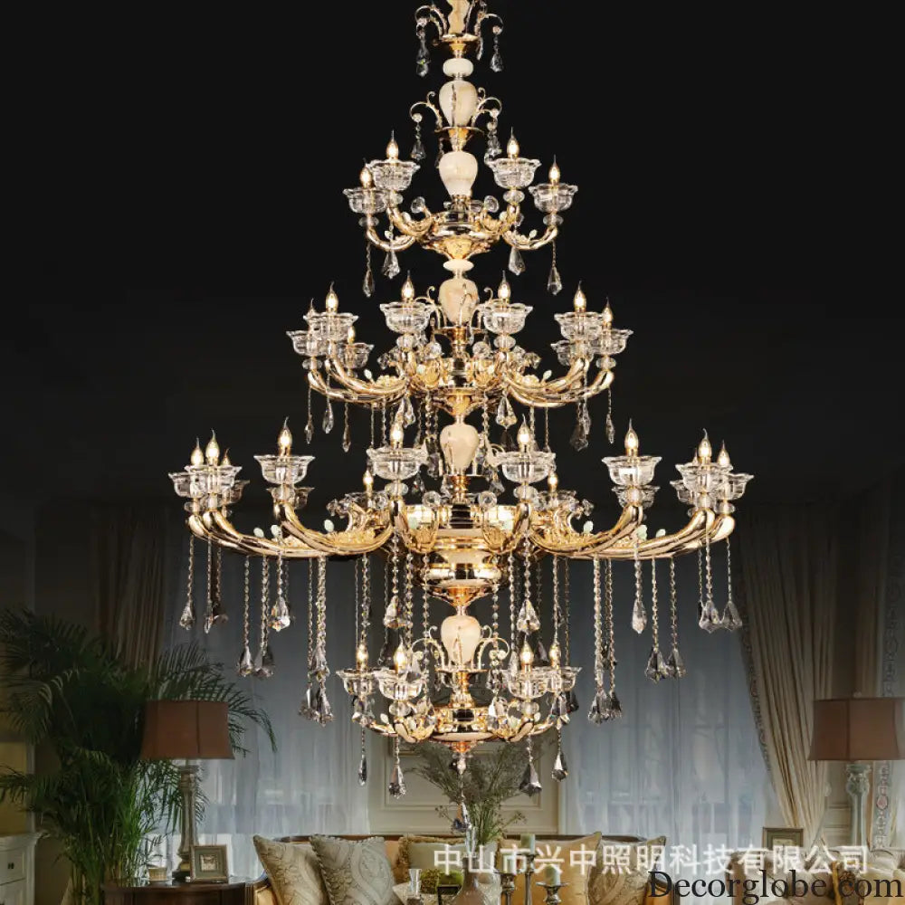 European-style copper crystal living room chandelier French restaurant Home luxury villa hotel bedroom room lighting