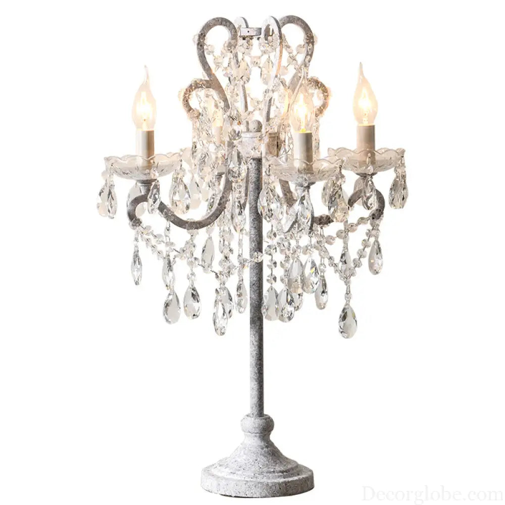 American Country Table Lamp Living Room Vertical Crystal Table Lamp Creative Retro White French Simple Study Bedroom