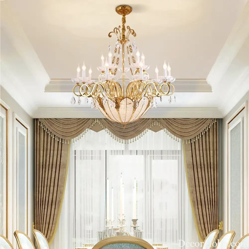 European Crystal Candle Brass Chandelier Chandelier