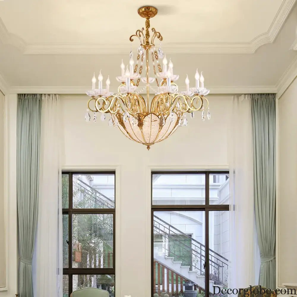 European Crystal Candle Brass Chandelier Chandelier