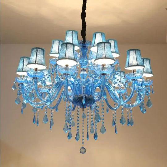 European Mediterranean Blue Crystal Chandelier Cafe KTV Cafe Club Colored Chandelier 2 layer 18 heads / with lampshade