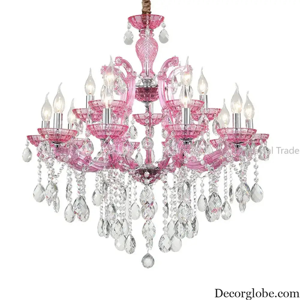 European Princess Crystal Chandelier - Choose from Warm Pink, Blue, Purple, or Red for Creative Room Decor - DecorGlobe