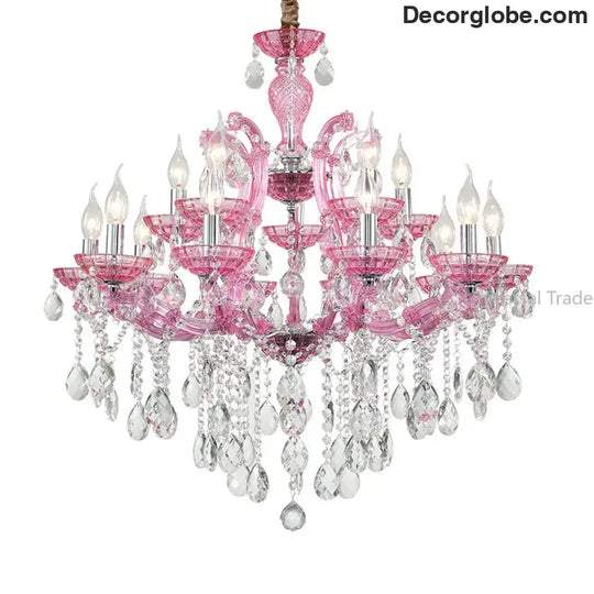 European Princess Crystal Chandelier - Choose from Warm Pink, Blue, Purple, or Red for Creative Room Decor - DecorGlobe