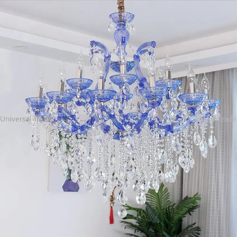 European Princess Crystal Chandelier - Choose from Warm Pink, Blue, Purple, or Red for Creative Room Decor - DecorGlobe