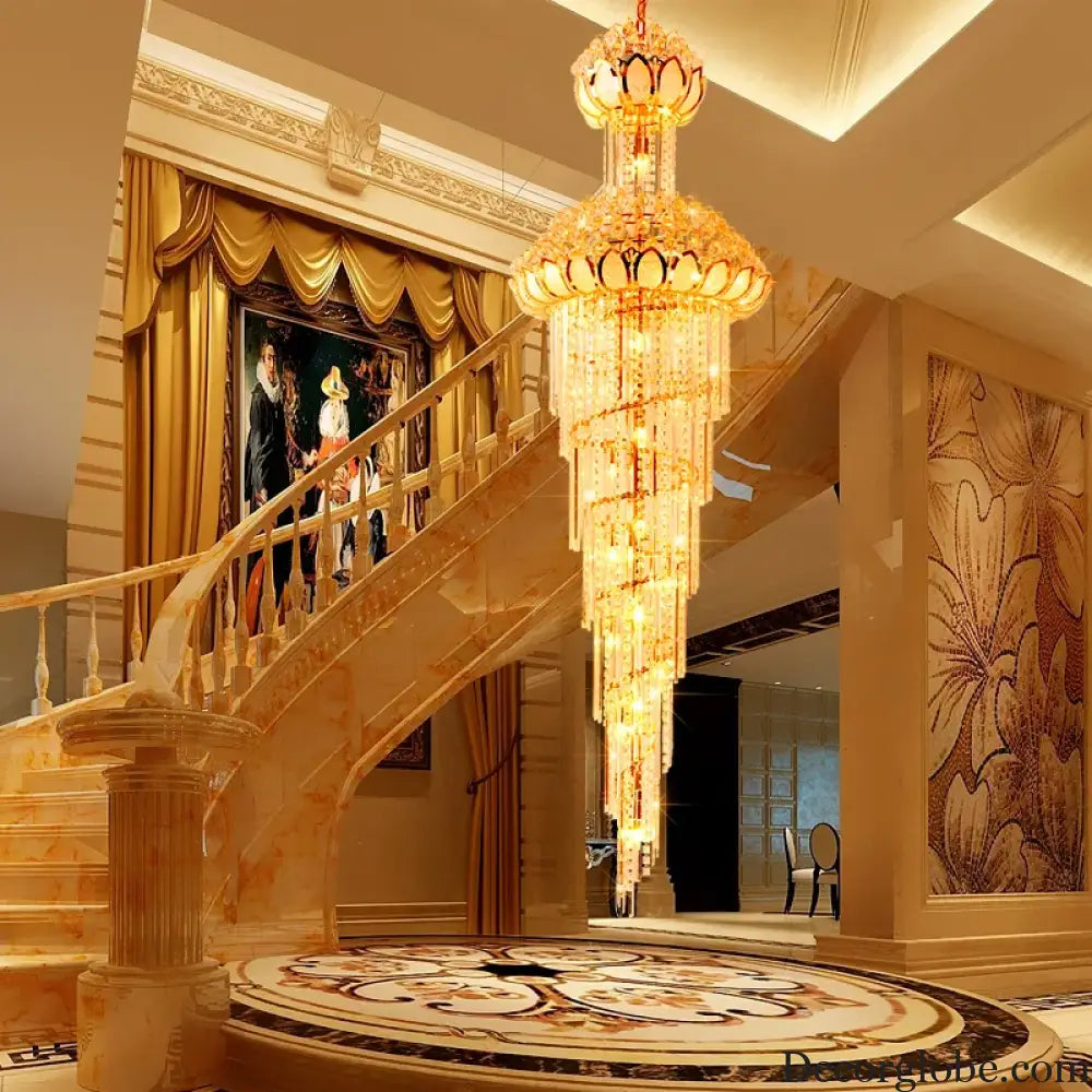 European-Style Crystal Duplex Floor Chandelier - Atmospheric Elegance for Living Rooms, Revolving Staircases, and Villa Exteriors - DecorGlobe