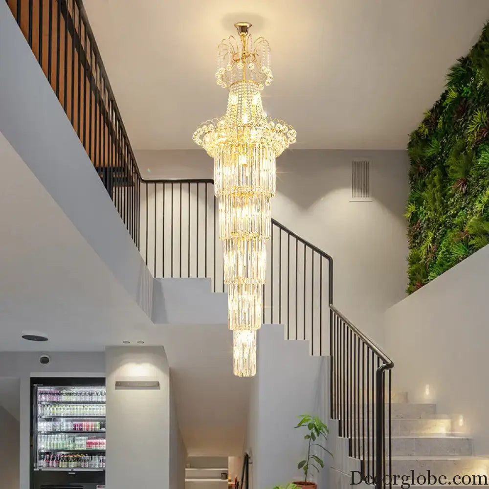 European-Style Duplex High Ceiling Chandelier - Golden Elegance for Grand Halls and Stairwell Luxury - DecorGlobe