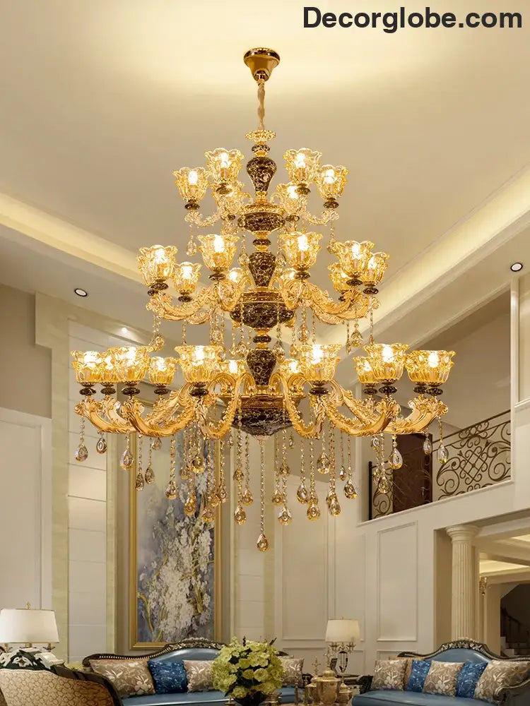 European Style Golden Chandelier - Elegance for Living Rooms, Hotels, Staircases, Villas with Multi-Layer Crystal Luxury - DecorGlobe