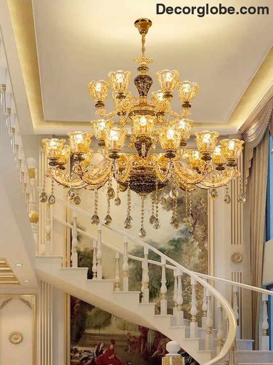 European Style Golden Chandelier - Elegance for Living Rooms, Hotels, Staircases, Villas with Multi-Layer Crystal Luxury - DecorGlobe