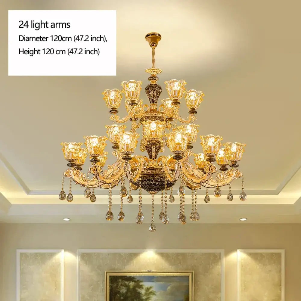 European Style Golden Chandelier - Elegance for Living Rooms, Hotels, Staircases, Villas with Multi-Layer Crystal Luxury - DecorGlobe