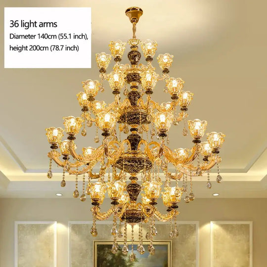 European Style Golden Chandelier - Elegance for Living Rooms, Hotels, Staircases, Villas with Multi-Layer Crystal Luxury - DecorGlobe