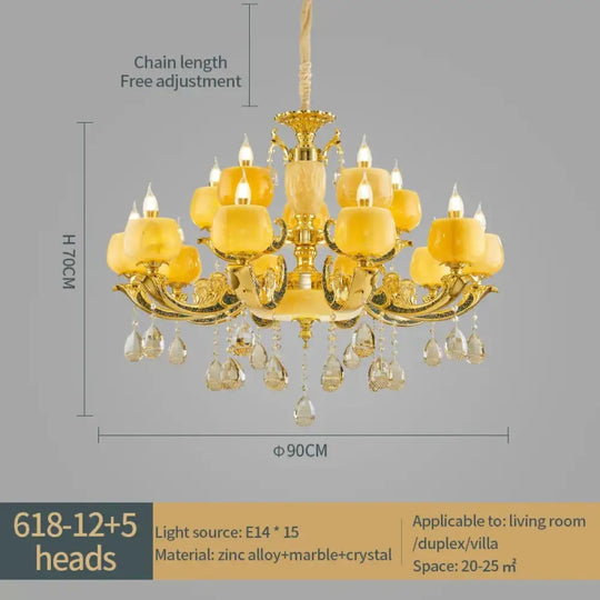 European Style Jade Crystal Chandelier - Luxury Lighting with Natural Marble Accents for Dining Rooms, Bedrooms, and Living Spaces - DecorGlobe