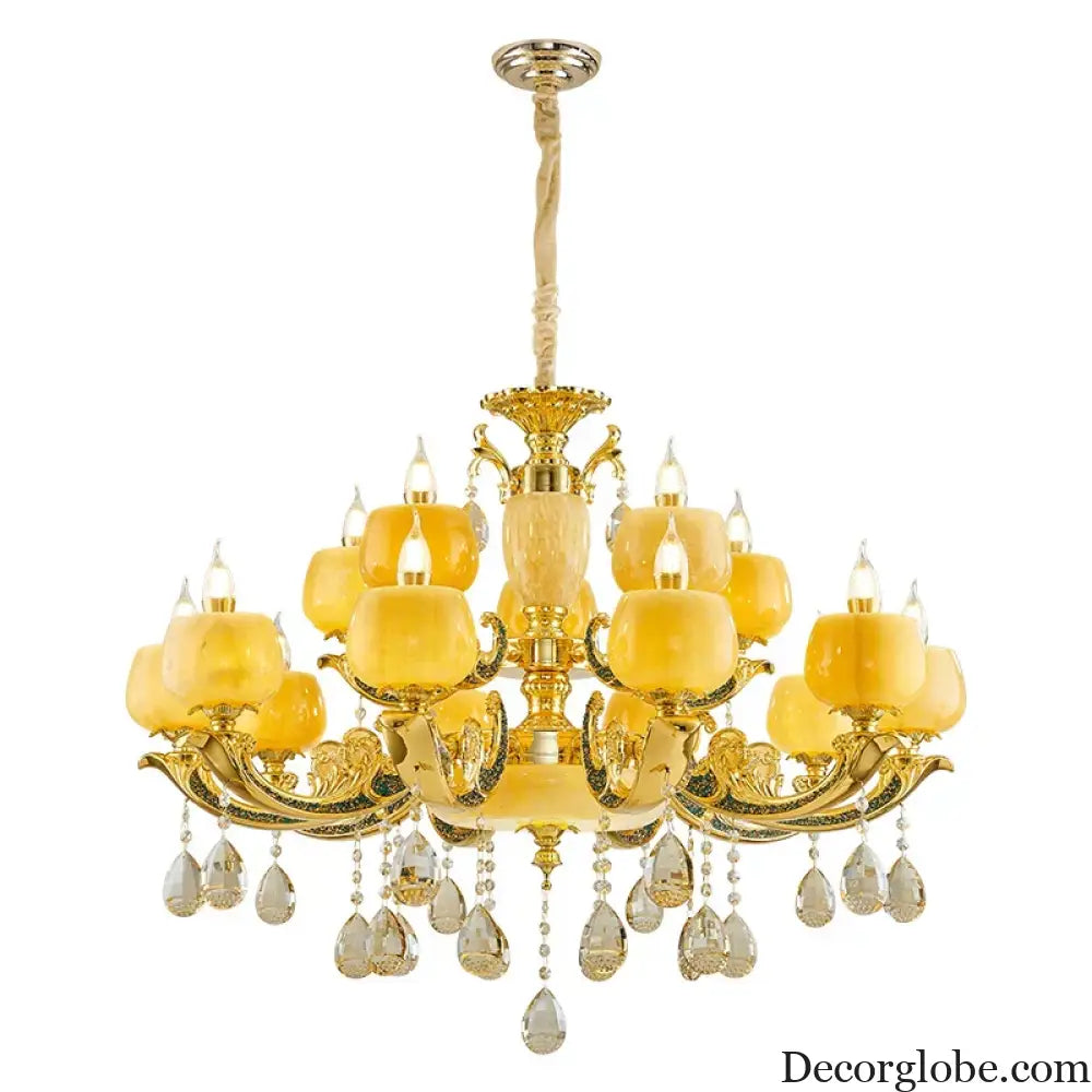 European Style Jade Crystal Chandelier - Luxury Lighting with Natural Marble Accents for Dining Rooms, Bedrooms, and Living Spaces - DecorGlobe