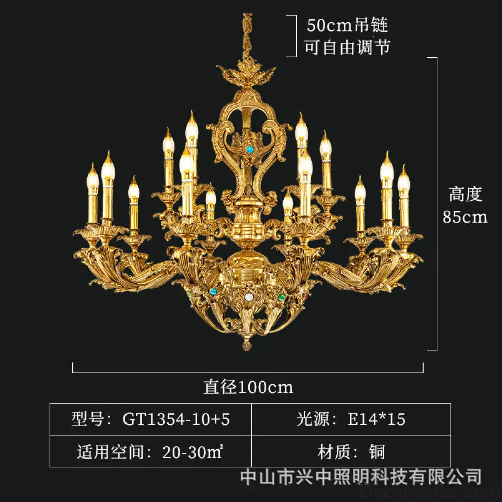 Eva European All-Copper Luxury Palace Crystal Chandelier 10 + 5 head chandelier (diameter 100cm, height 85cm) Chandelier