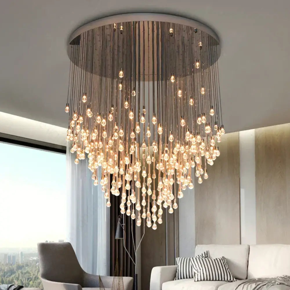 Exquisite Modern Long Staircase Chandelier - Large Gold LED Luxury Crystal Ball Fixture for Grand Living Spaces and Hotel Exhibitions - DecorGlobe