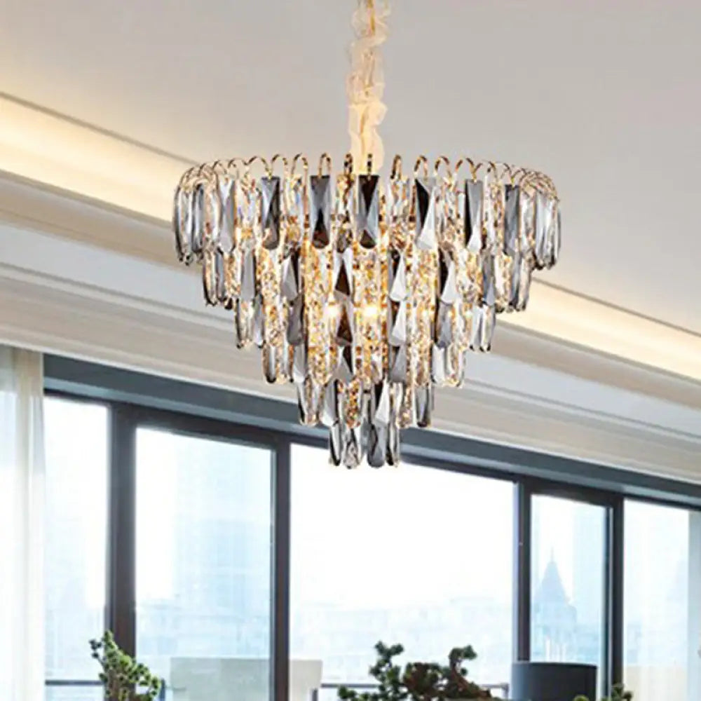 Faith Modern Crystal Chandelier - Smoke Grey Cone Pendant Light (Multiple Tiers) - DecorGlobe