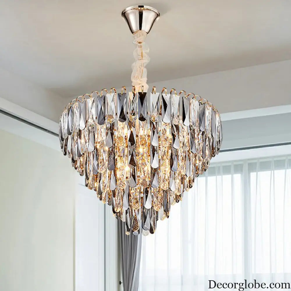 Faith Modern Crystal Chandelier - Smoke Grey Cone Pendant Light (Multiple Tiers) - DecorGlobe
