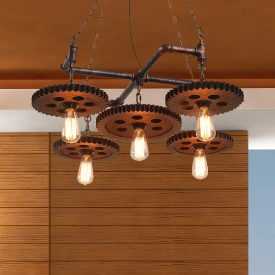 Farmhouse Bronze Metal Chandelier - 5 Lights Open Bulb Hanging Light Kit for Restaurants Bronze