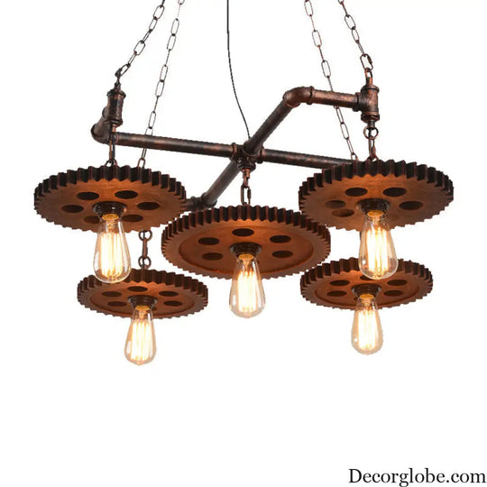 Farmhouse Bronze Metal Chandelier - 5 Lights Open Bulb Hanging Light Kit for Restaurants Bronze