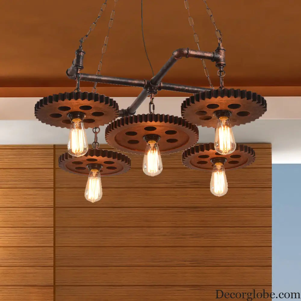 Farmhouse Bronze Metal Chandelier - 5 Lights Open Bulb Hanging Light Kit for Restaurants Bronze