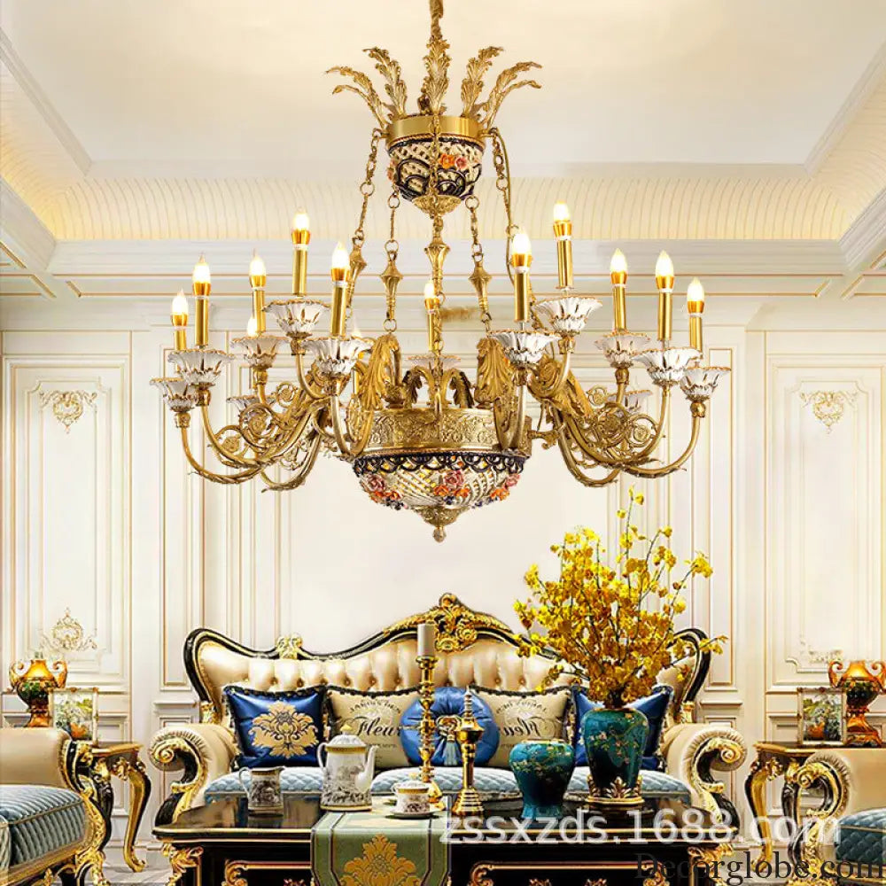French style copper chandelier living room European style villa lamp luxury ceramic light luxury lamps bedroom pure