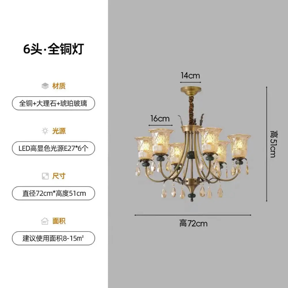 French-Style Vintage All-Copper Solid Wood Main Lighting Fixture for Living Room and Hall Retro American-Style Dining