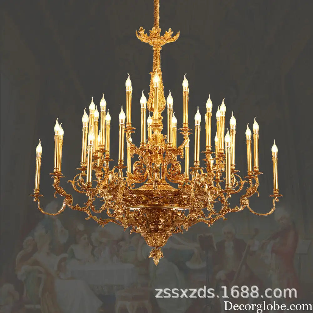 Villa living room chandelier European hotel restaurant copper candle lamp creative personality French duplex building
