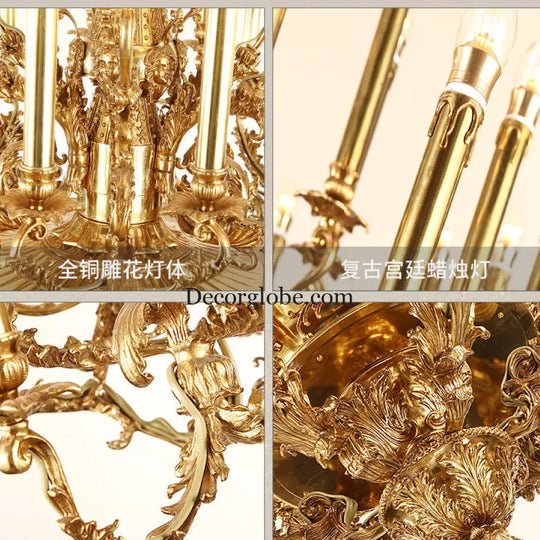 Villa living room chandelier European hotel restaurant copper candle lamp creative personality French duplex building